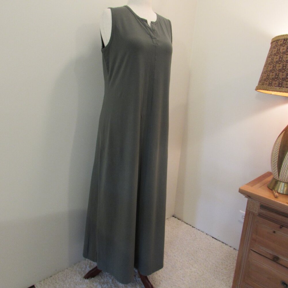 Denim & Co. Olive Green Cotton Stretch Maxi Dress Medium